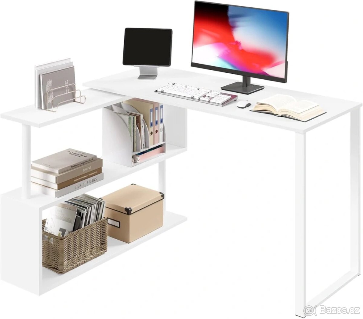 Psací stůl Počítačový stolek s policemi 120x100x74cm,Bílý