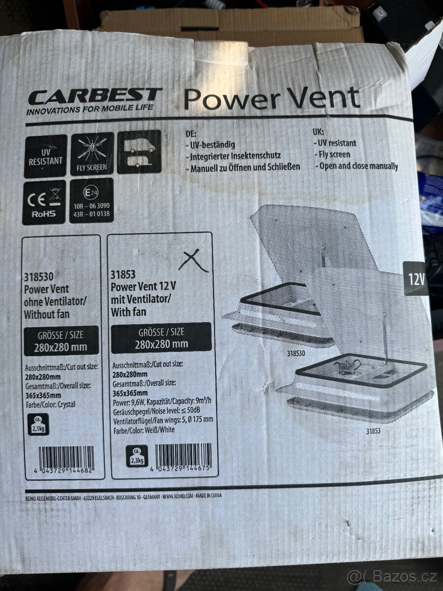 Prodám střešní okno s ventilátorem. 12 v s moskytierou