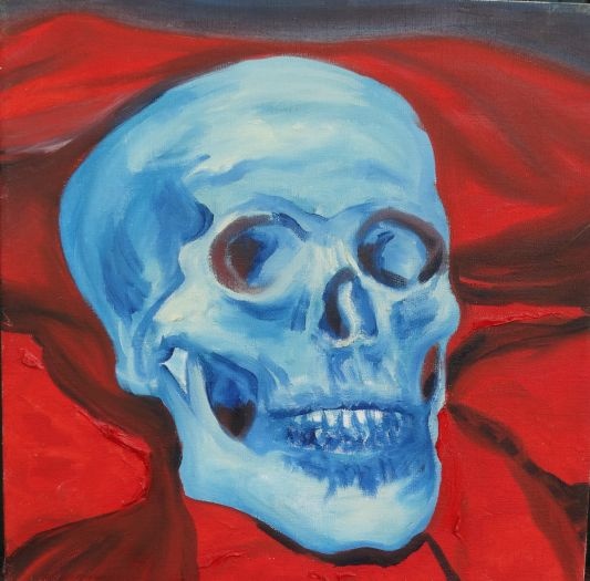 Dušan Křivský – obraz „14. Lebka“ (olej na plátně, 50 × 50 c