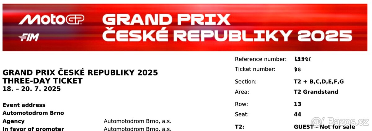 Nabízím dva lístky na Moto GP