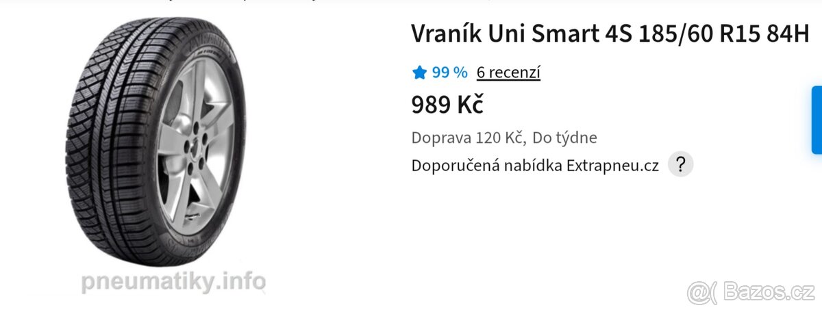 Vraník 185/60 r15 celoroční