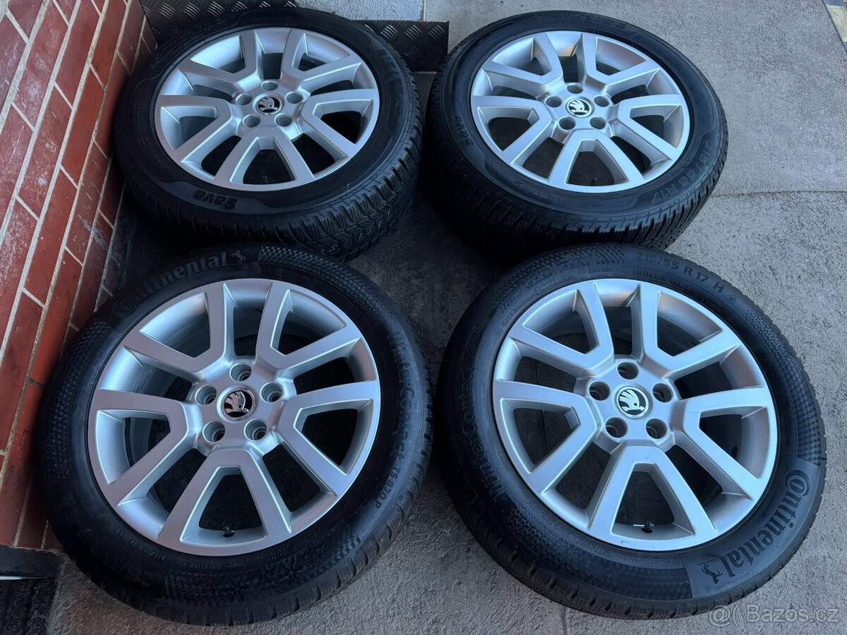 Alu 17" 5x112, Orig. škoda Spitzberk , zimní 90% KaroQ TOP
