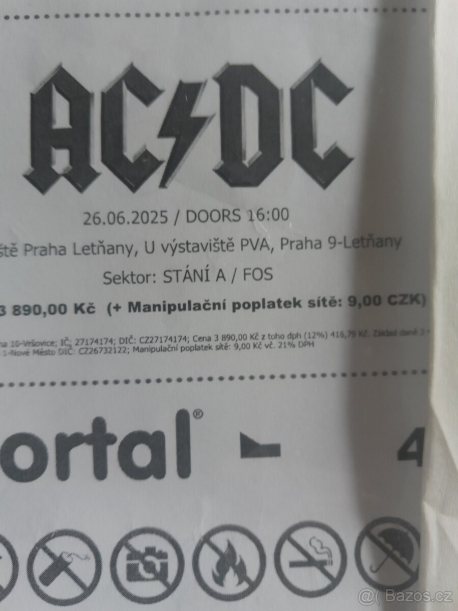 Prodám vstupenku na AC-DC Praha 26.6.25