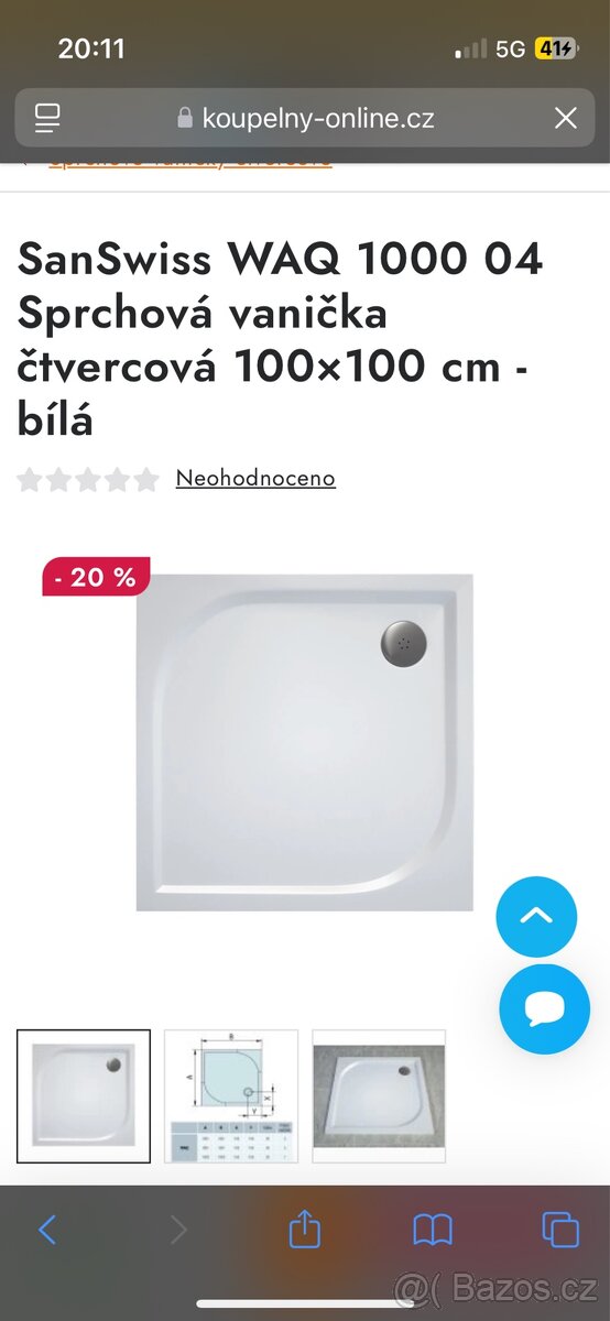 SanSwiss Sprchová vanička čtvercová 100×100 cm - bílá
