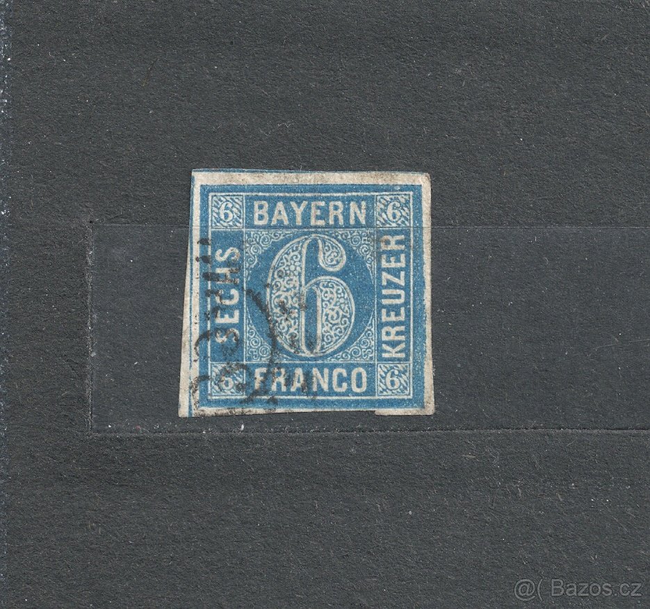 Německo Bavorsko 1862 Mi 10 Modrá šestka v kruhu.