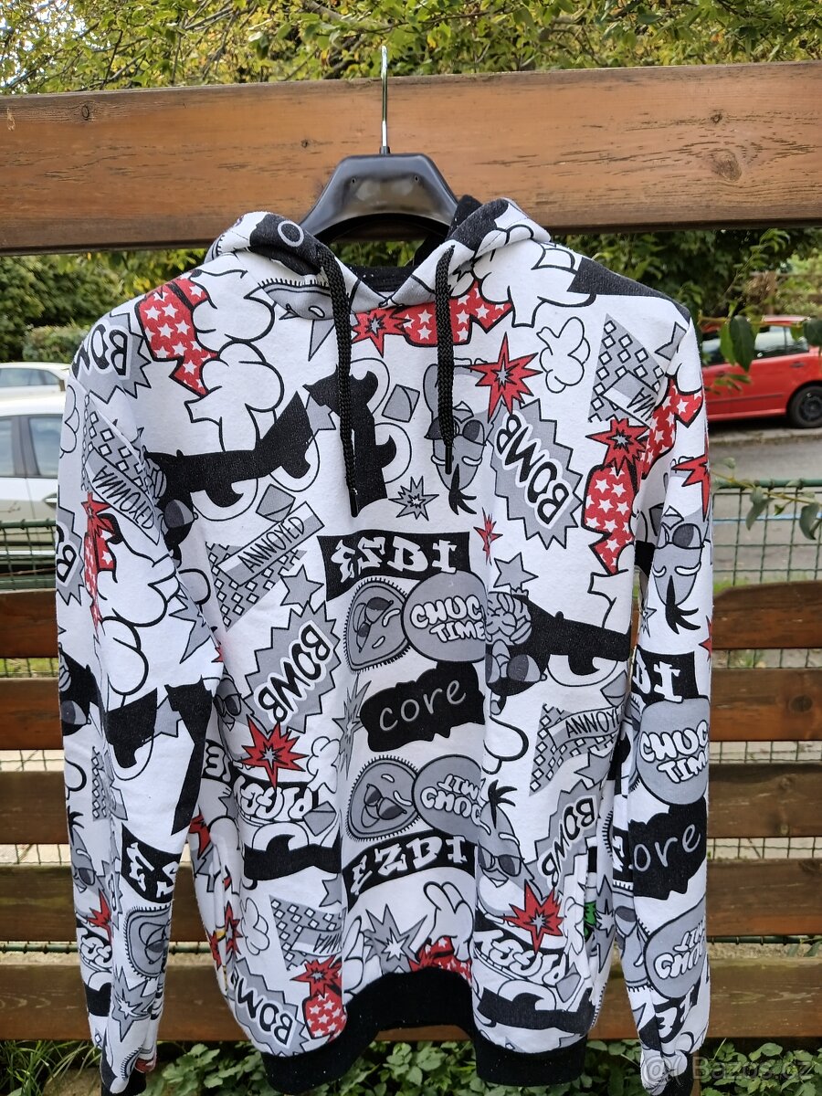 Juniorská mikina chlapecká, vel. XL, bílá-černo-červená