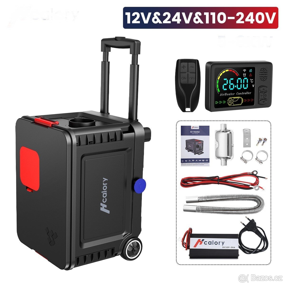 Naftové topení 5kW, 12+24+220V, BT, v boxu na kolečkách