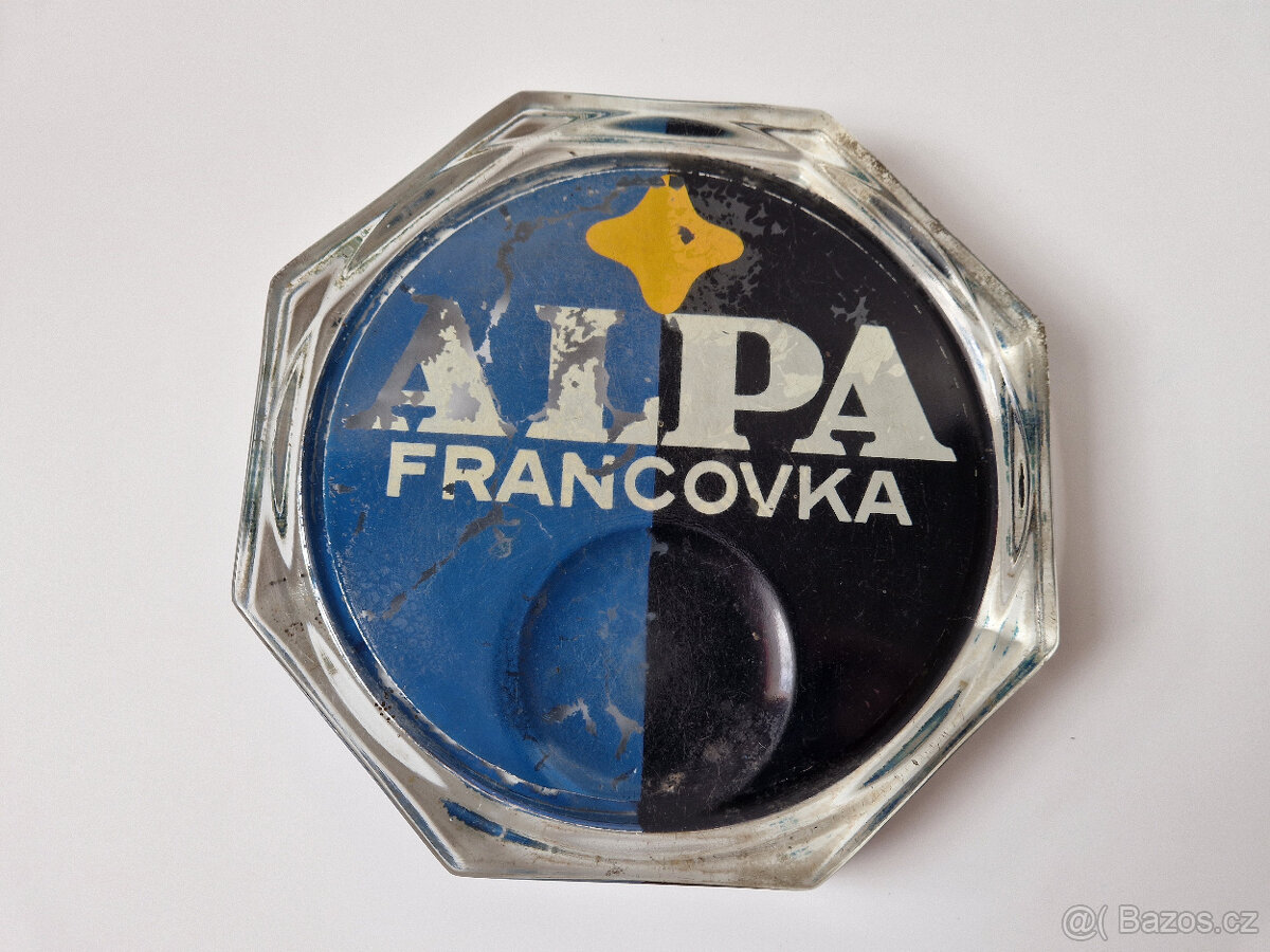 Starý skleněný reklamní mincovník Alpa Francovka 30léta