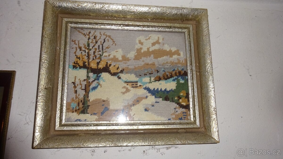 2 vyšívané zarámované obrázky