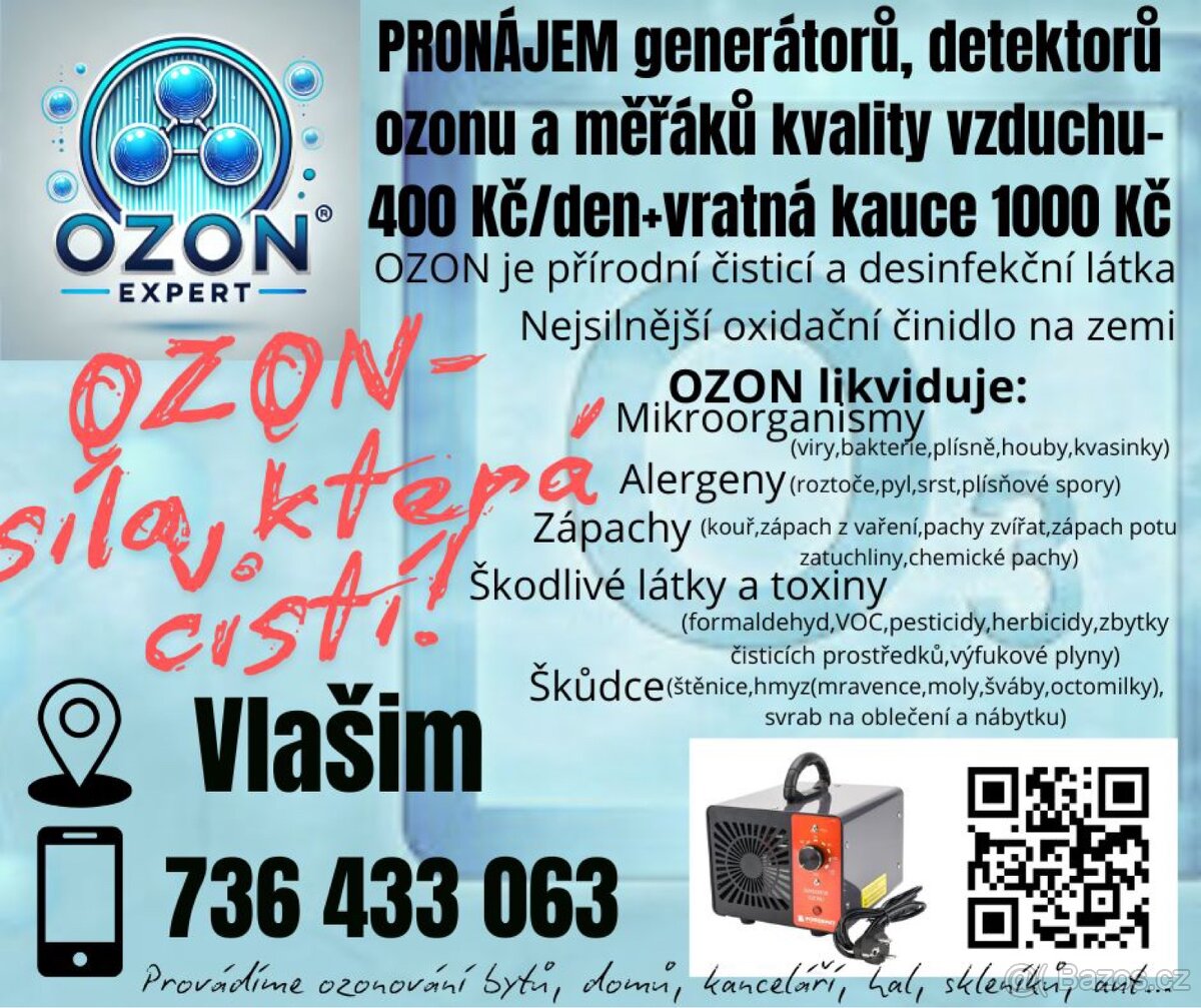 Pronájem generátorů ozonu. Ozonování