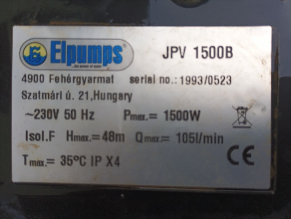 Zahradni cerpadlo ELPUMPS JPV 1500B