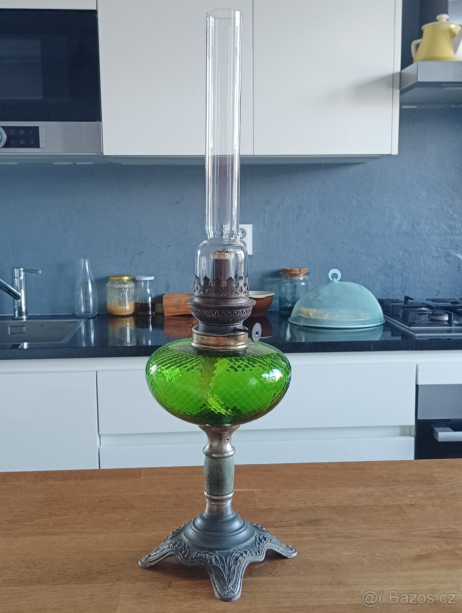 ART DECO STAROŽITNÁ PETROLEJOVÁ LAMPA GAUDARD, FRANCIE 1920
