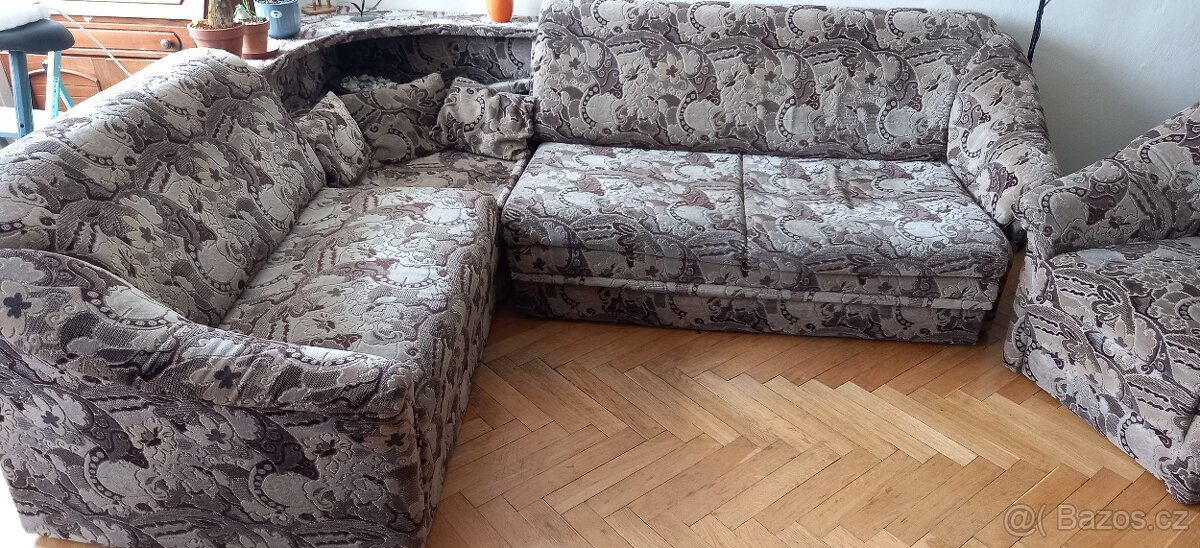 Rohová sedací souprava a křeslo