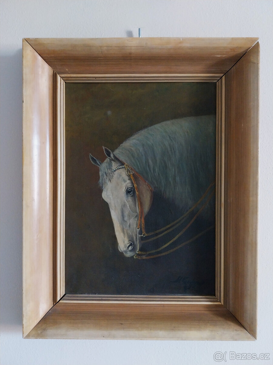 Olej na desce, hlava koně, 70tá léta