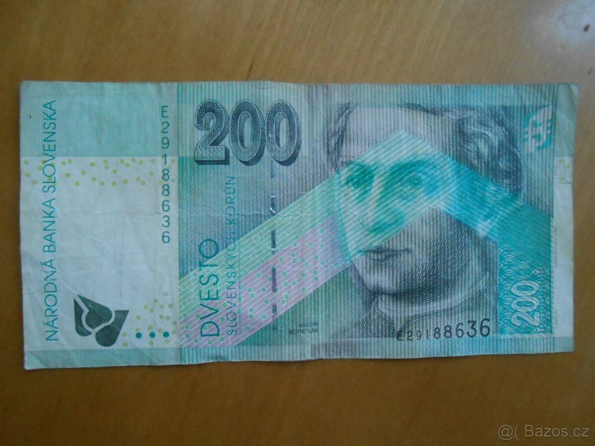 Bankovka SLOVENSKO 200,- rok 1999 - stav foto