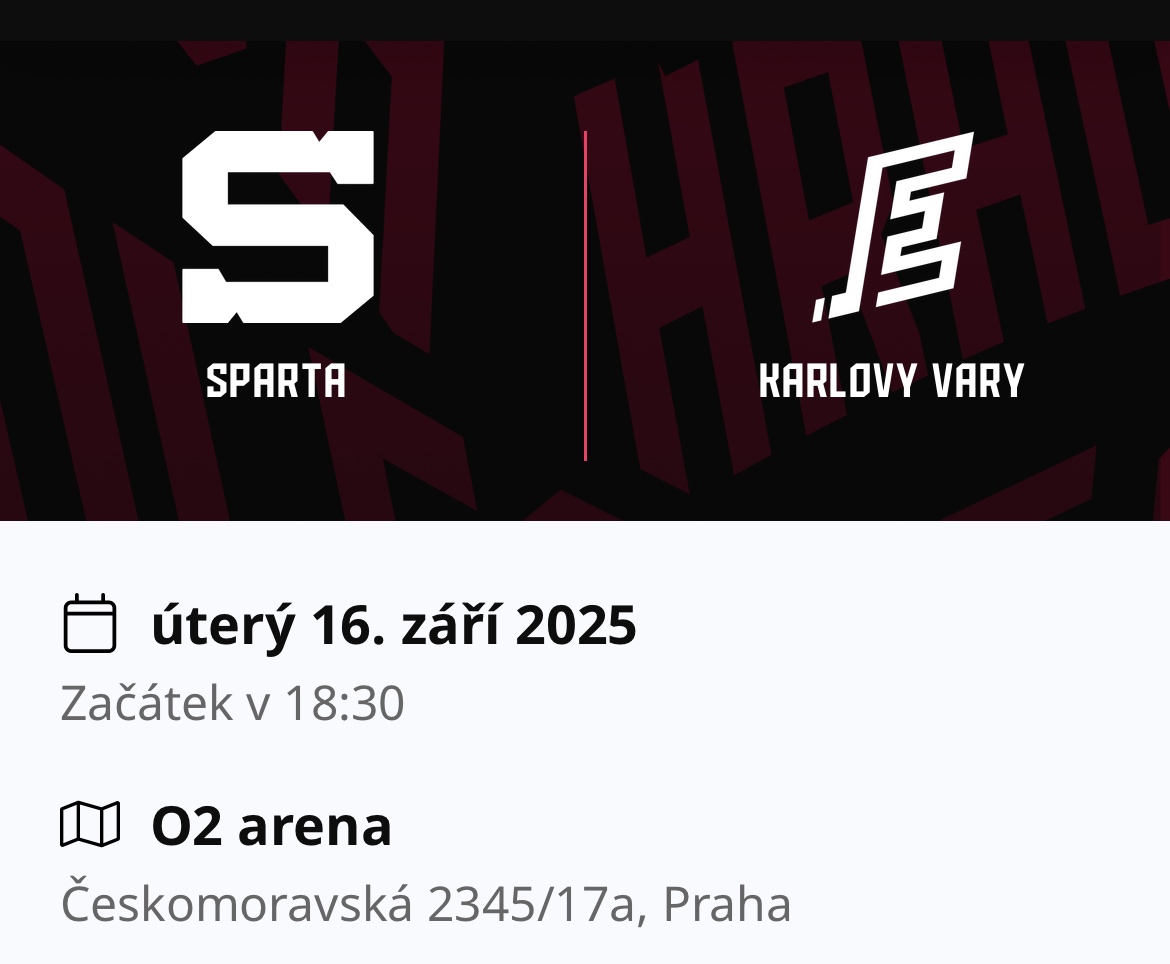Vstupenka HC Sparta Praha x Energie Karlovy Vary