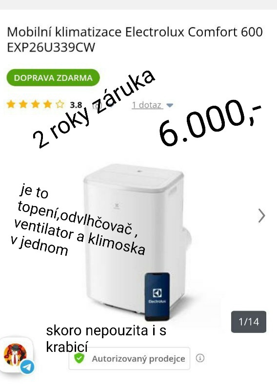 Mobilní klimatizace, ventilátor, topení, odvlhčovač