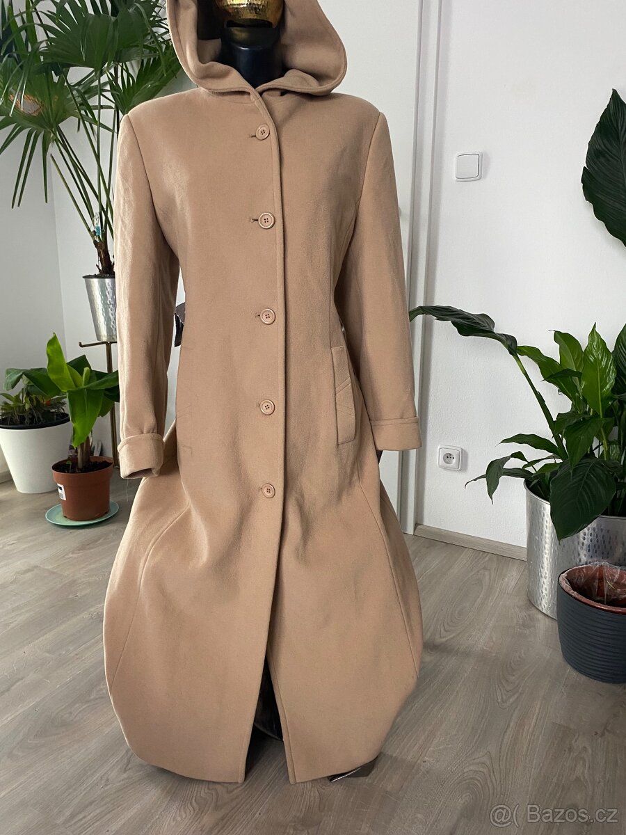 Kasmirovy vlneny kabat dlouhy bezovy 38 hnedy