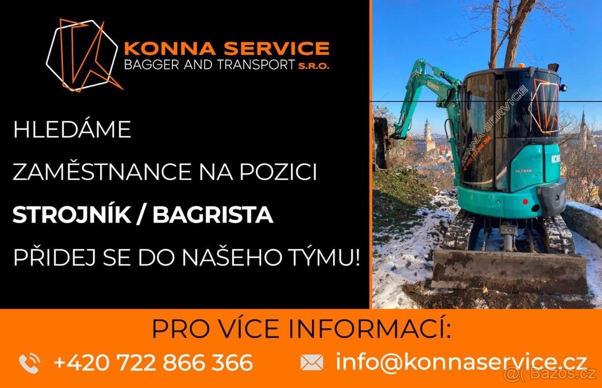 Bagrista/Strojník pro malý pásový bagr – Konna Service s.r.o
