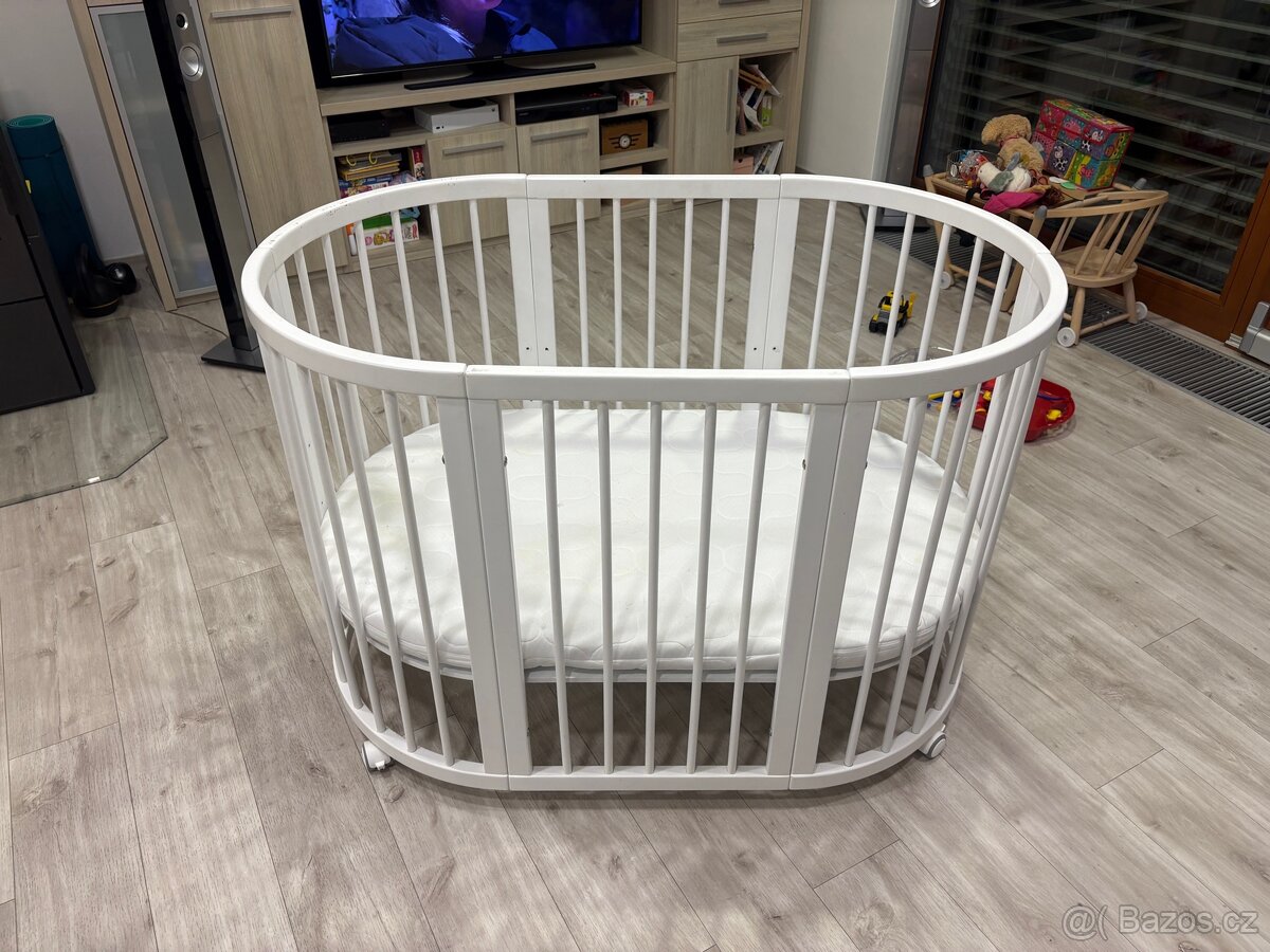 Dětská postýlka bílá variabilní a nastavitelná 9v1