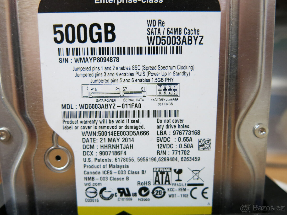 500GB pevné disky z raidu 3.5" Western 500GB Black HDD SATA