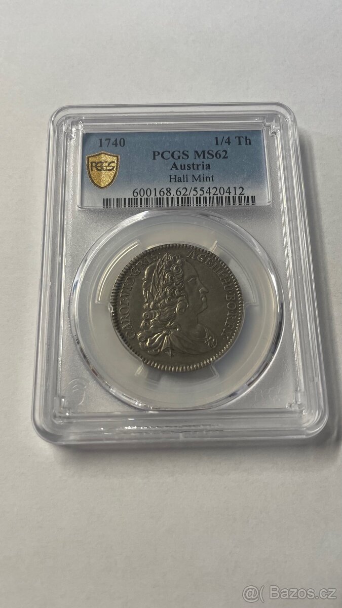 Stříbrný 1/4 tolar 1740 Karel VI. Hall PCGS MS62