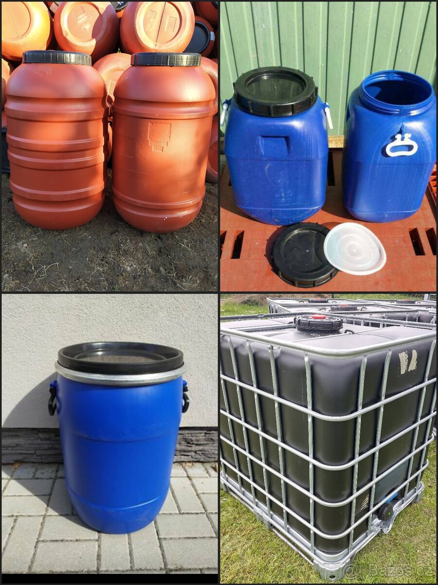 Plastové sudy, barely, sud na vodu, kvas, obilí 25 50 220 l