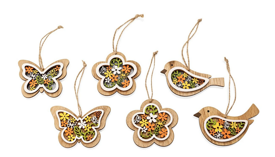 dřevěná závěsná dekorace 6 ks