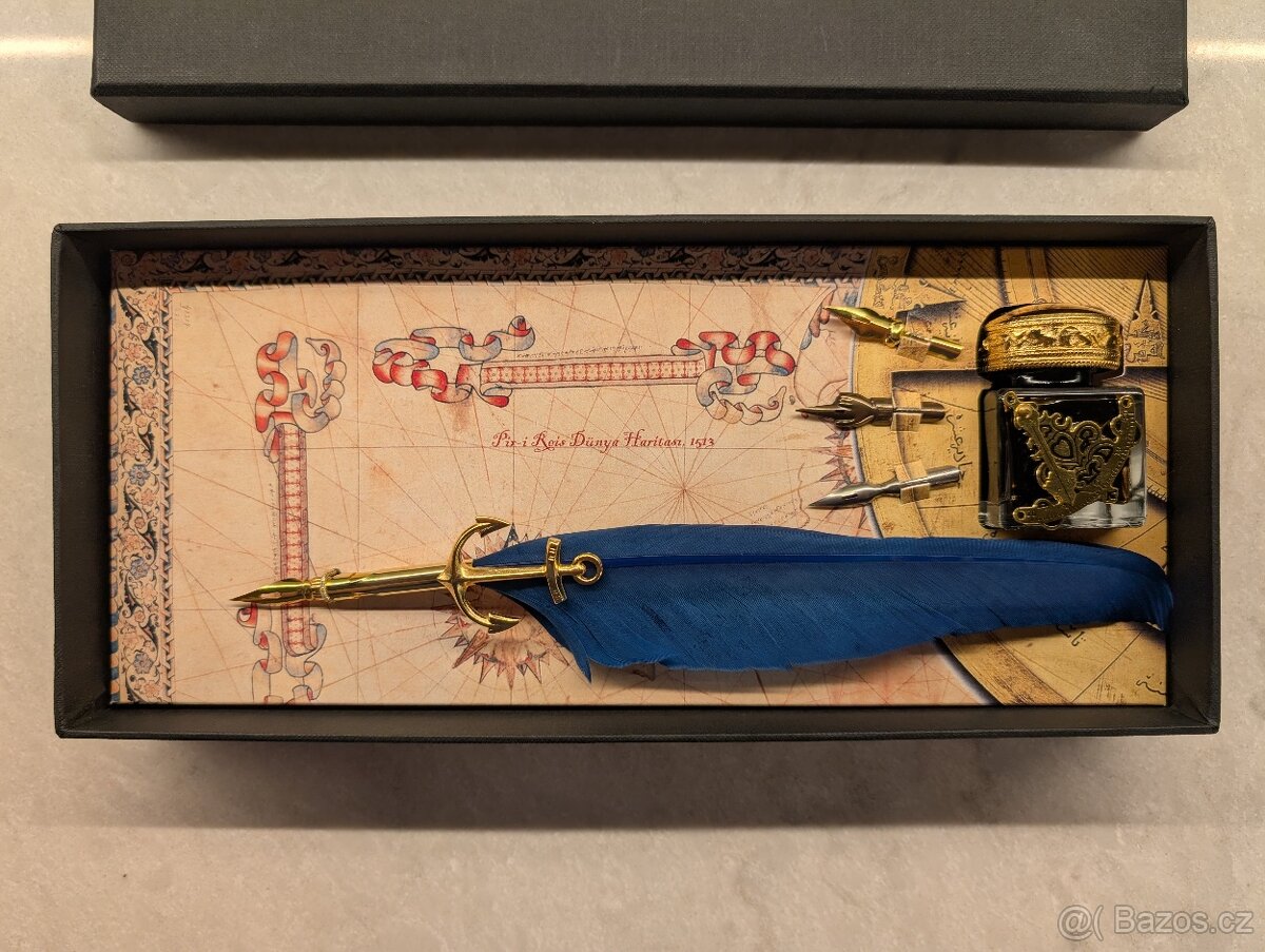 Psací Sada - 4ks hrotů, brk, inkoust