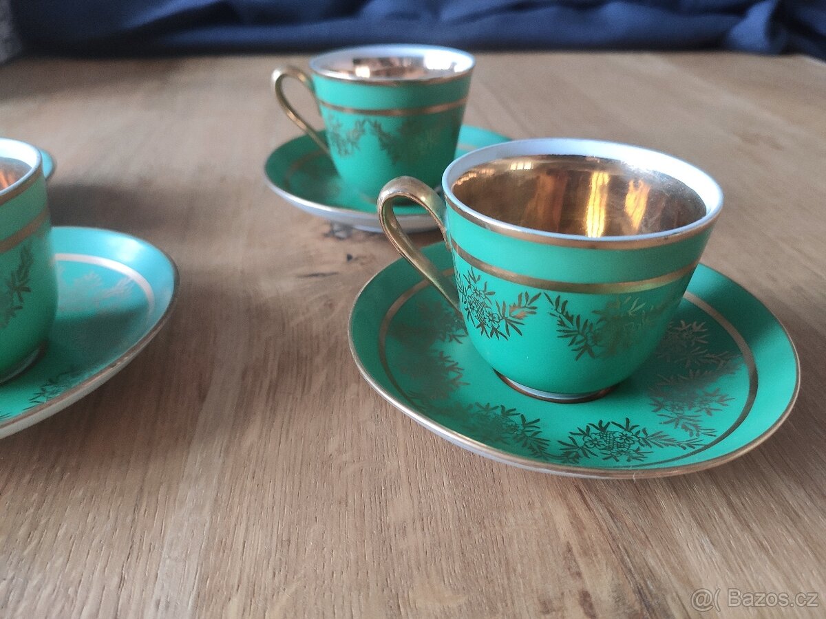 Porcelánová zlacená sada, kávový servis