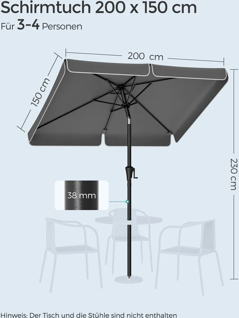 Slunečník Songmics 200x150 cm nový + balkónový držák