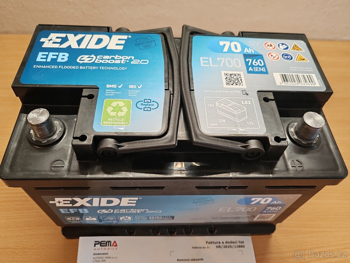 autobaterie EXIDE START STOP EFB 70ah nová
