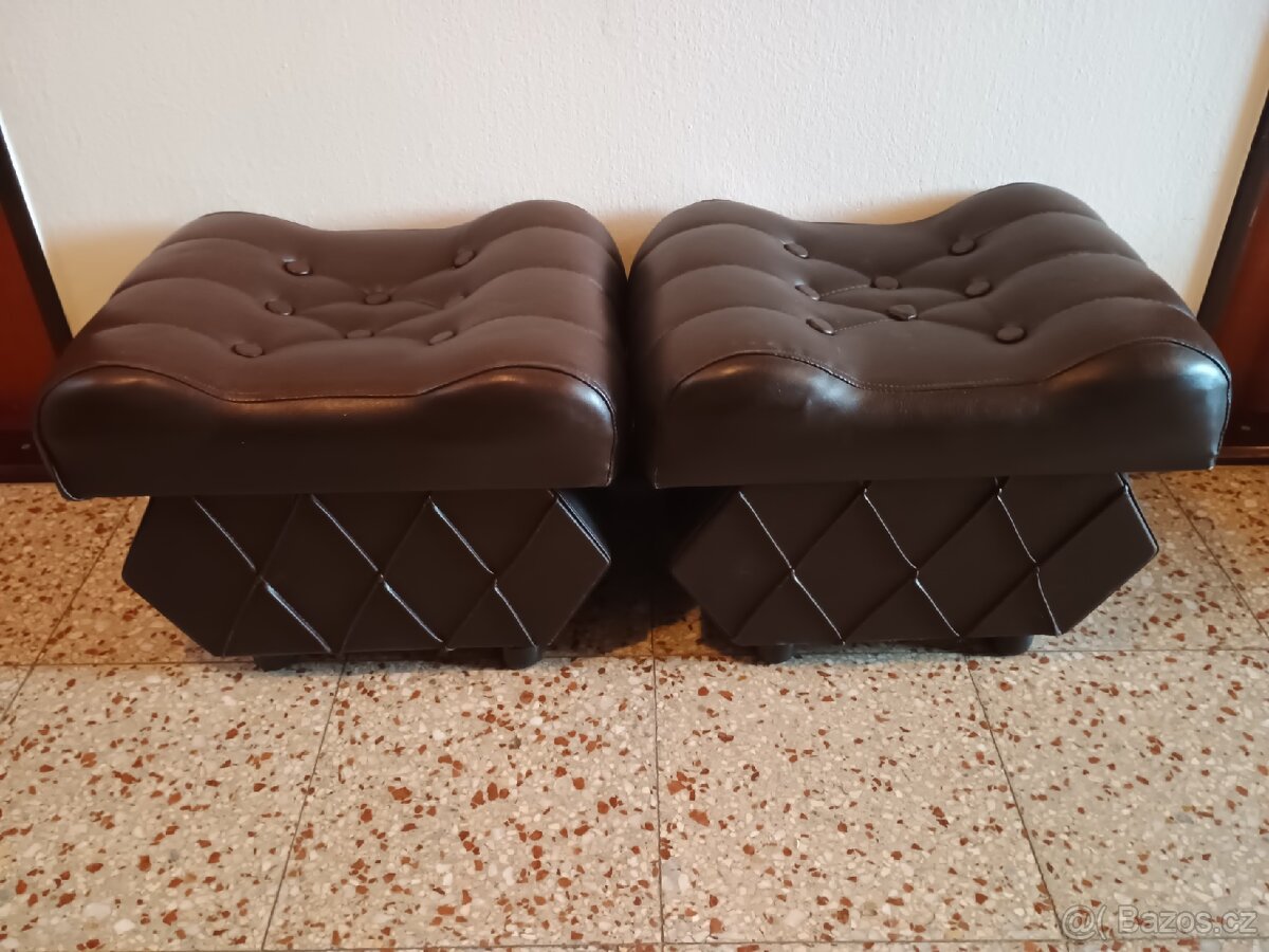 Vintage kožené podnožky (taburetky) s úložným prostorem