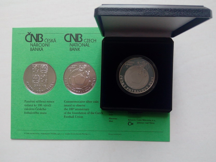 Pamětní mince 200Kč 2001 Fotbal proof
