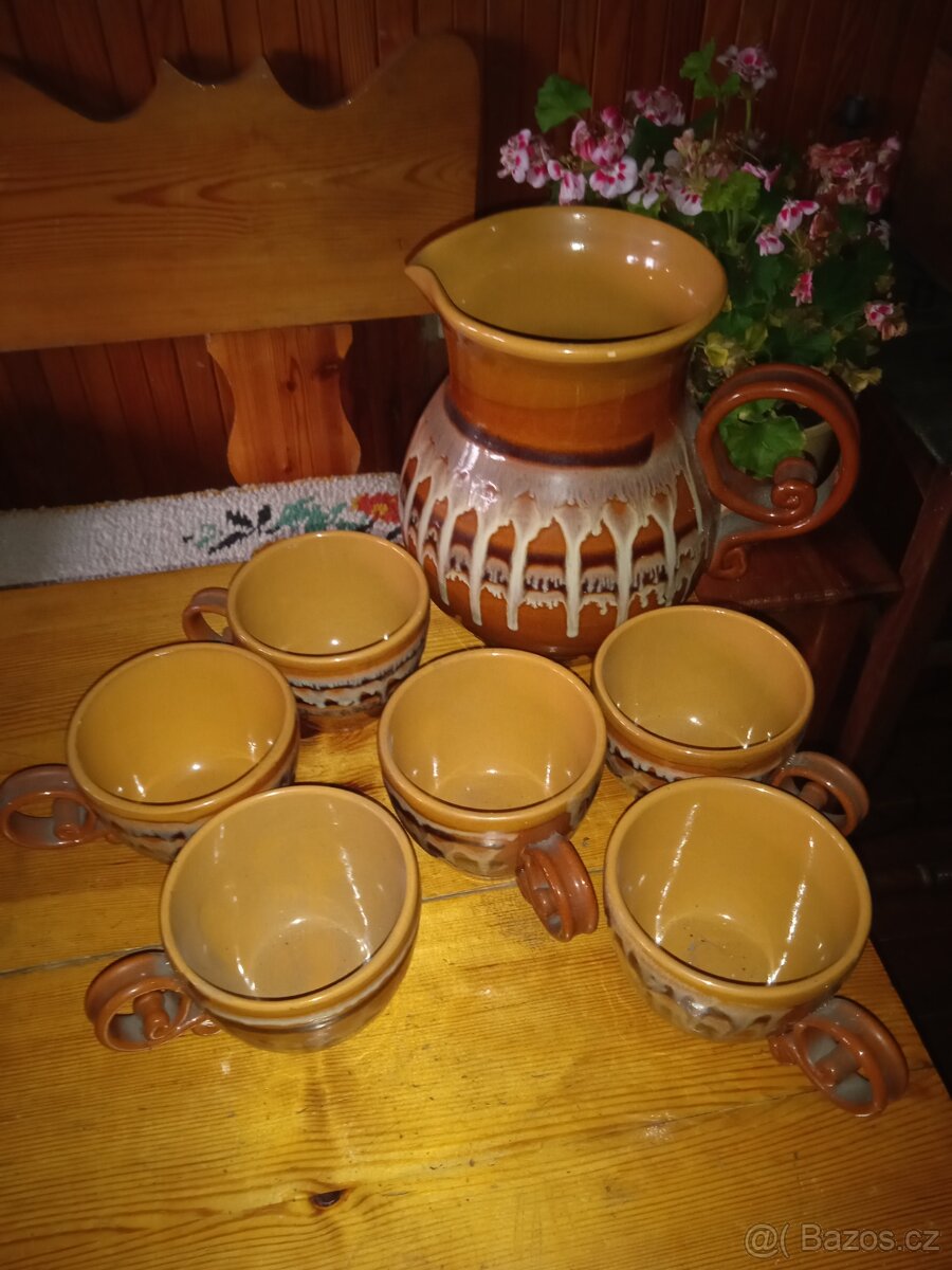 Keramický set velký džbánek na pivo s kalíšky