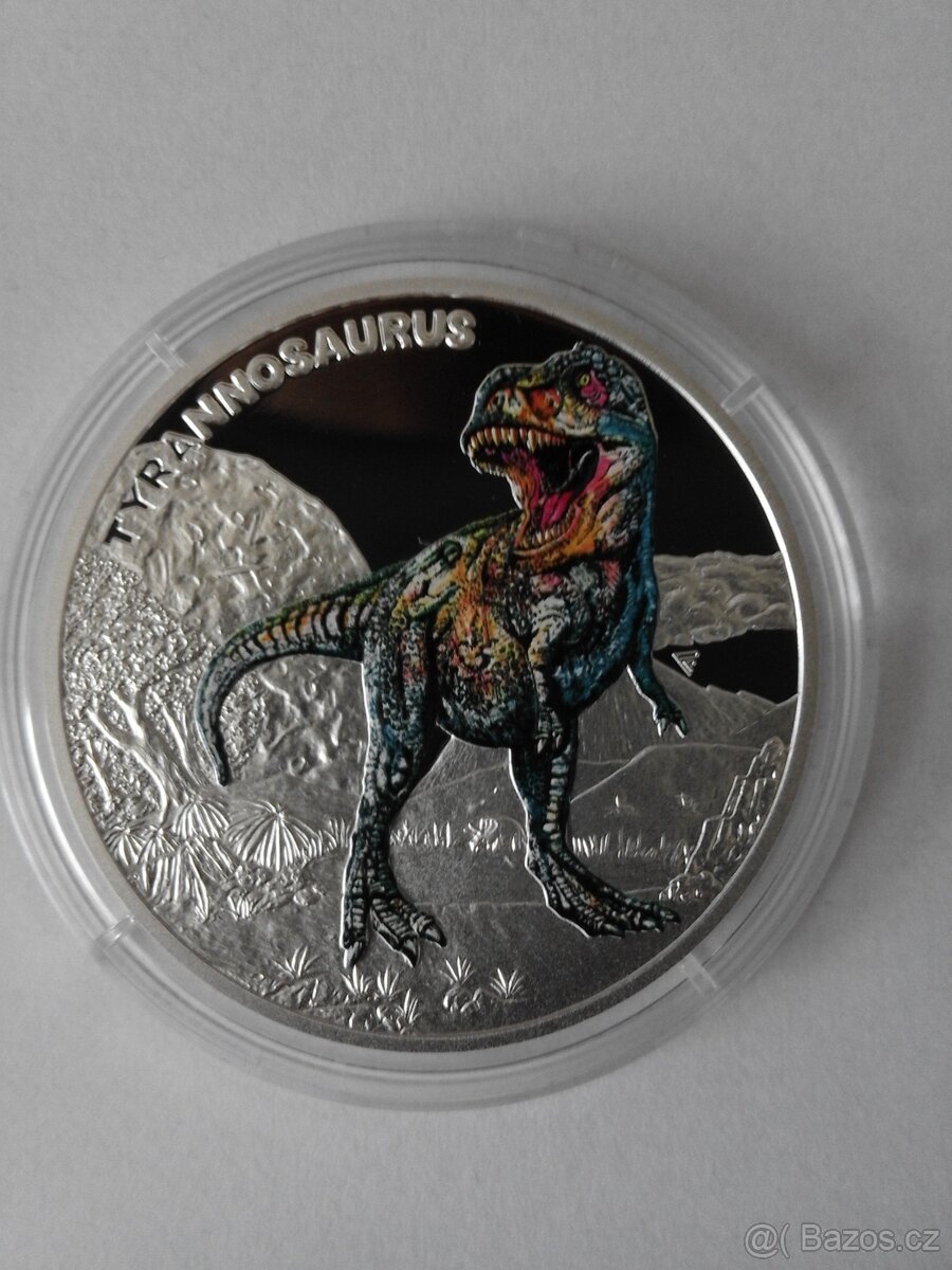 Stříbrná mince Pravěký svět - Tyrannosaurus proof