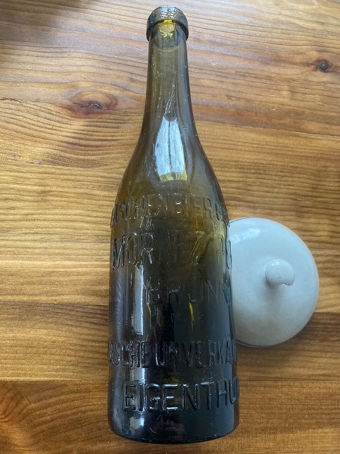 Stará pivní lahev Moritz znak ryby 1904 0,5l