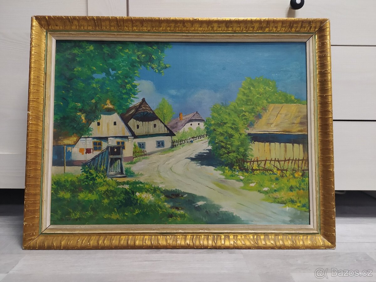 Obraz vesnice, signováno Hajduček