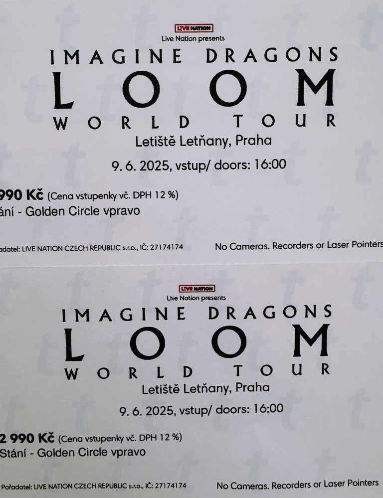 2x IMAGINE DRAGONS 11.6. Stání - golden ratio v pravo