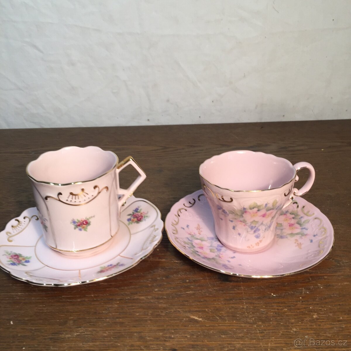 Růžový porcelán ručně malovaný 14K zlato Leander Loučky