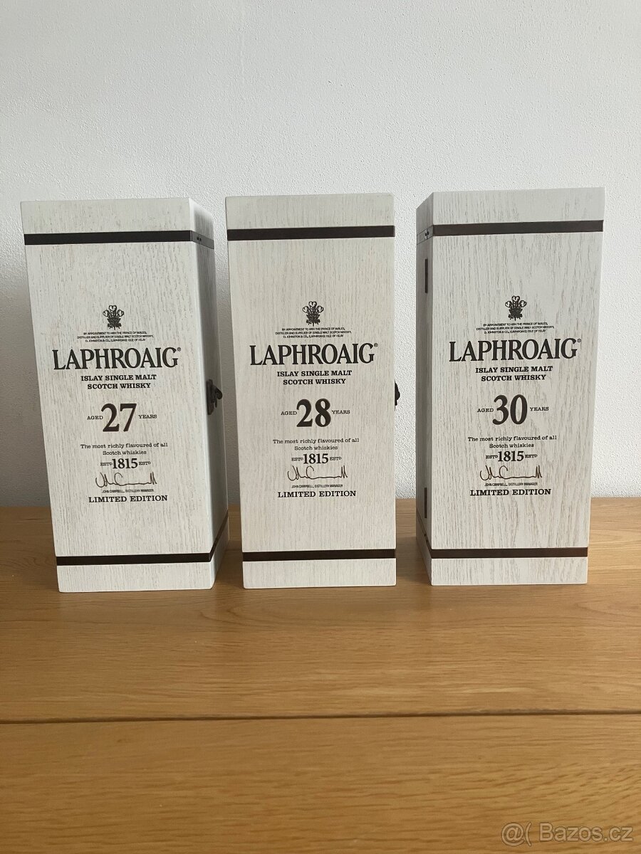 Investiční whisky Laphroaig 27, 28 a 30 let – limitky