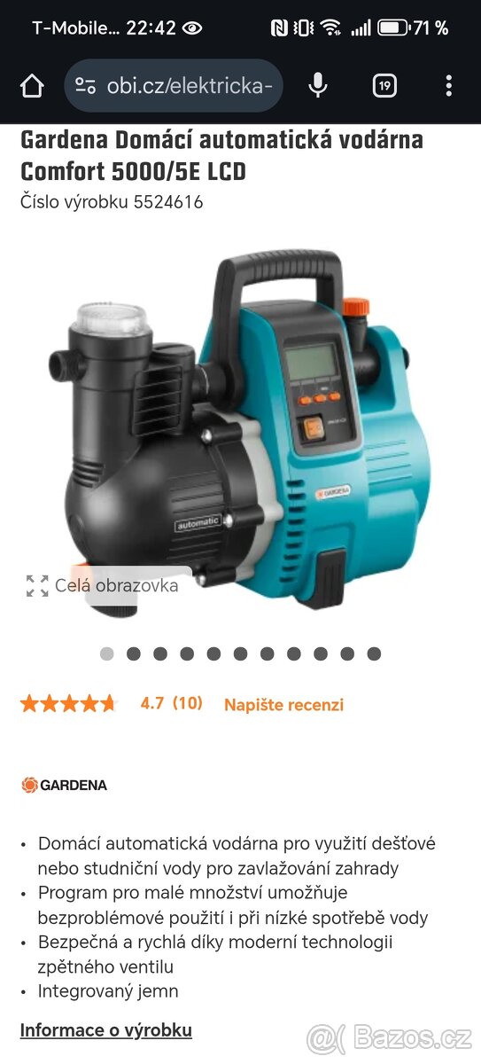 Nové neotevřené čerpadlo domácí vodárna Gardena automatic