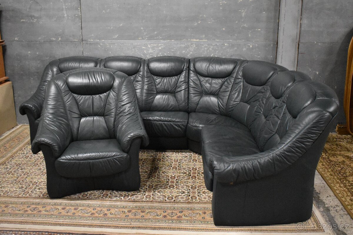 Rohová sedací souprava kožená+ Křeslo