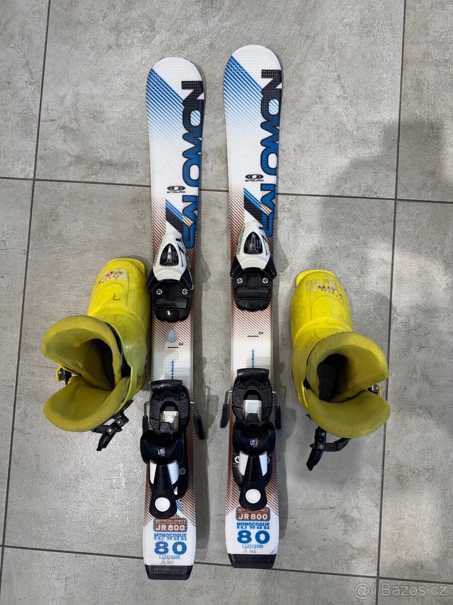 Dětské lyže Salomon s vázáním 80 cm + Lyžáky 18cm