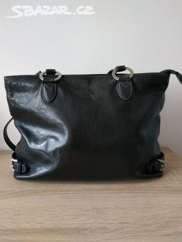 ČERNA KOŽENA ELEGANTNI KABELKA S MATNYM KOVANIM
