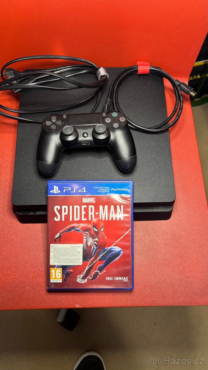 Ps4 slim + hra spiderman + dualshock 4 + kabeláž