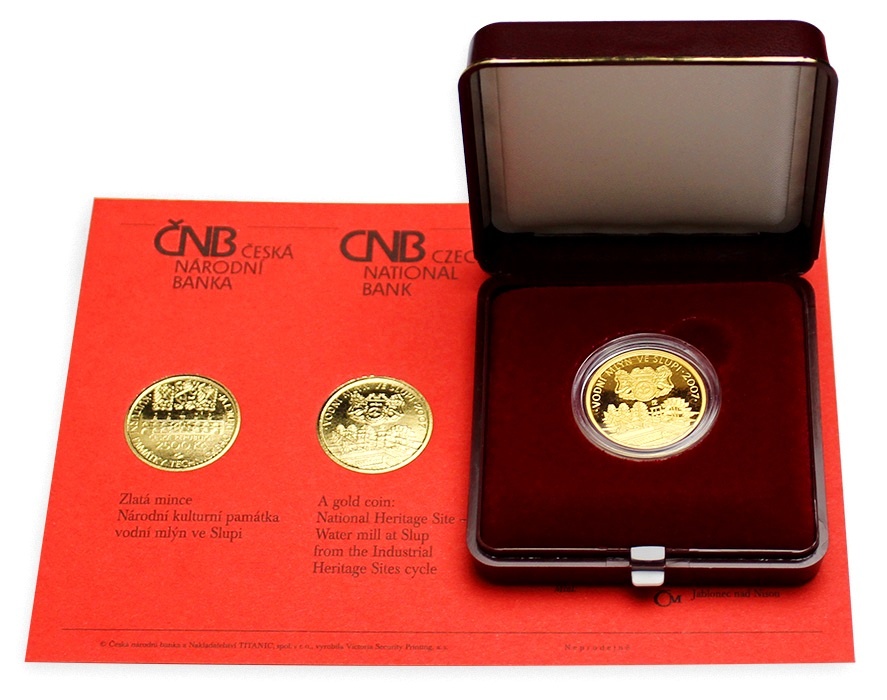 ČNB zlatá mince 2500 Kč - Vodní mlýn ve Slupi Proof - 1/4 oz
