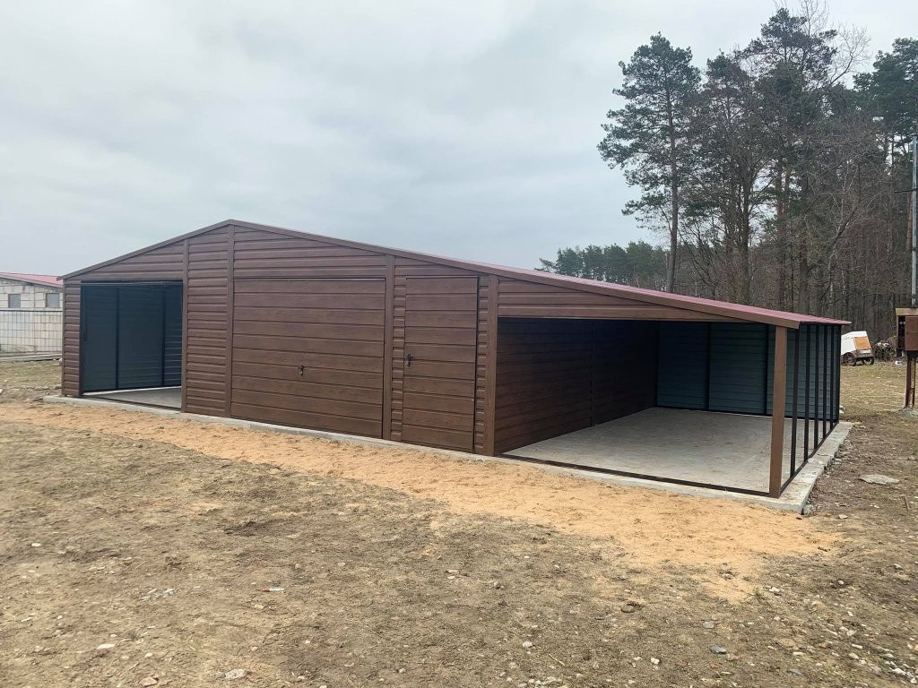 Plechová garáž 9x6 + přístřešek 2 m