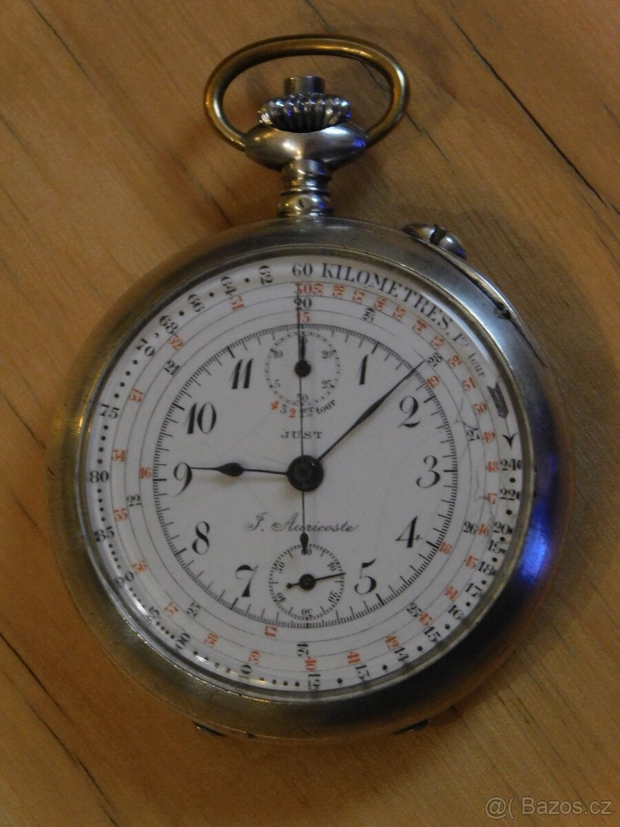 Stříbrné kapesní hodinky "J. Auricoste" s chronometrem
