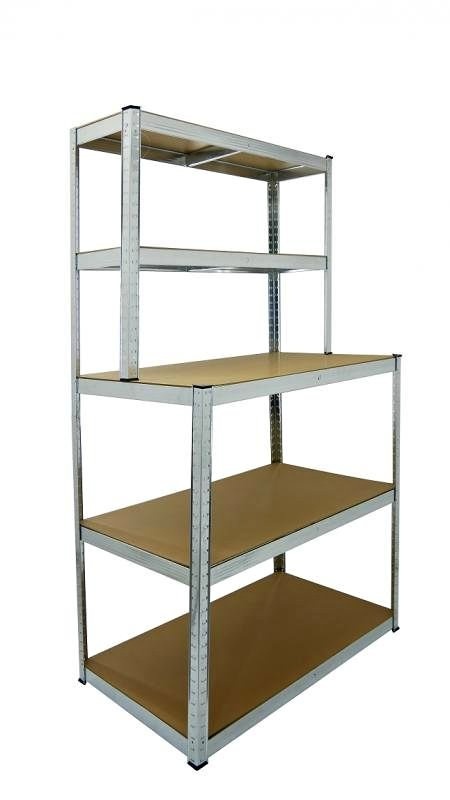 Kovový dílenský regál, 180x100x30/60cm, 725kg, stříbrný 900